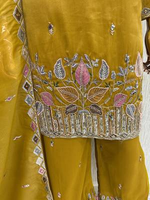 premium mustard yellow embroidered pakistani suit with dupatta  designer salwar kameez set 5