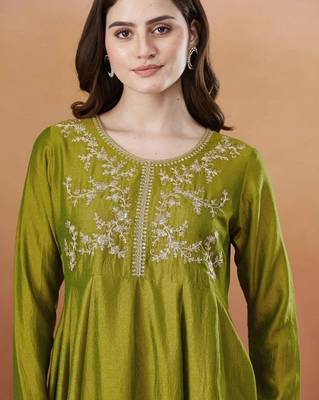 Premium Olive Green Embroidered Anarkali Suit with Dupatta 2