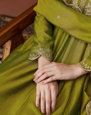 Premium Olive Green Embroidered Anarkali Suit with Dupatta 3