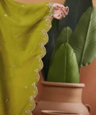 Premium Olive Green Embroidered Anarkali Suit with Dupatta 4