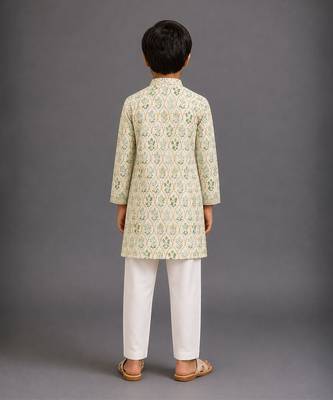 Off white printed cotton silk kurta pajama 2