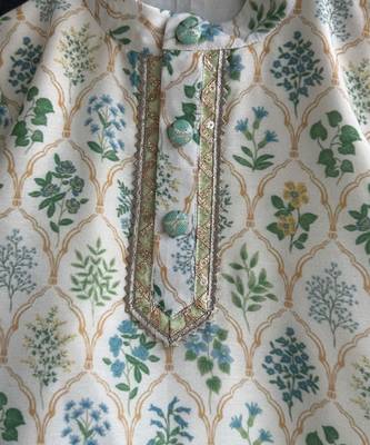 Off white printed cotton silk kurta pajama 4