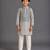 Grey off white embroidered cotton silk kurta pajama