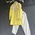 Yellow off white embroidered cotton silk kurta pajama