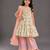 White and peach printed cotton silk kurti set
