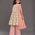 White and peach printed cotton silk kurti set