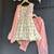 White and peach printed cotton silk kurti set