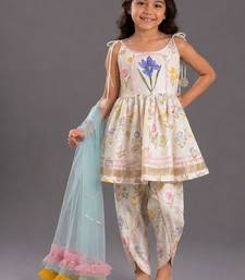 White printed cotton silk dhoti kurta set