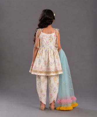 White printed cotton silk dhoti kurta set 2