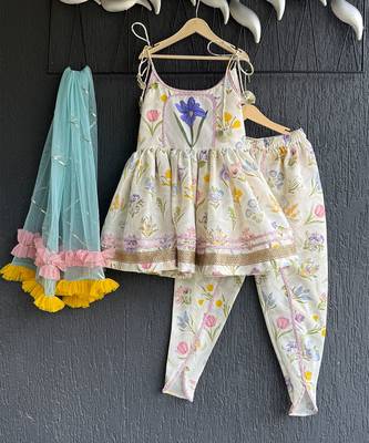 White printed cotton silk dhoti kurta set 3