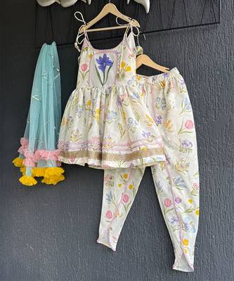 White printed cotton silk dhoti kurta set 4