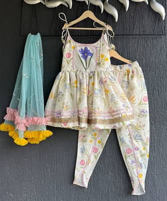White printed cotton silk dhoti kurta set 5