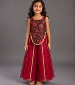 Maroon printed organza cotton silk co ord set