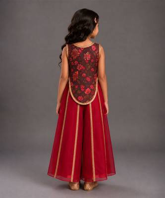 Maroon printed organza cotton silk co ord set 2