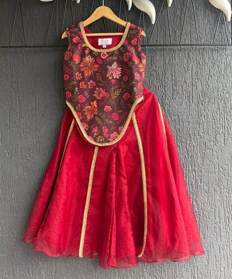 Maroon printed organza cotton silk co ord set 3