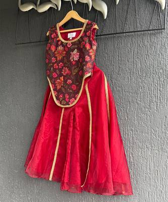 Maroon printed organza cotton silk co ord set 4