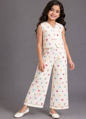 Off white printed cotton silk co ord set 1