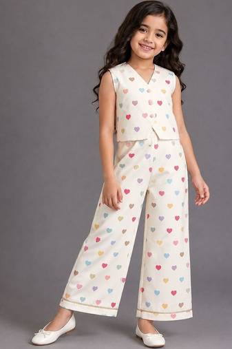 Off white printed cotton silk co ord set