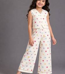 Off white printed cotton silk co ord set