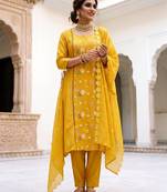 Premium Mustard Yellow Floral Embroidered Salwar Suit with Dupatta