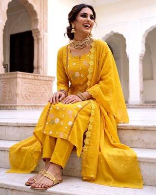 Premium Mustard Yellow Floral Embroidered Salwar Suit with Dupatta 2