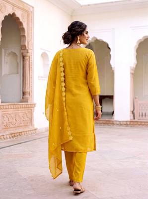 Premium Mustard Yellow Floral Embroidered Salwar Suit with Dupatta 3