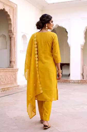 Premium Mustard Yellow Floral Embroidered Salwar Suit with Dupatta