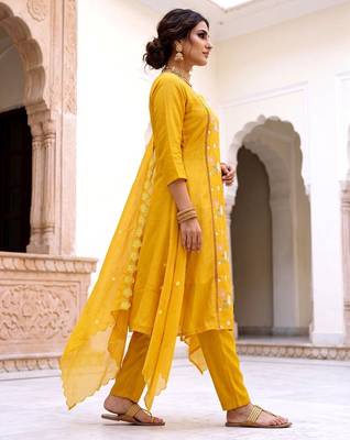 Premium Mustard Yellow Floral Embroidered Salwar Suit with Dupatta 4
