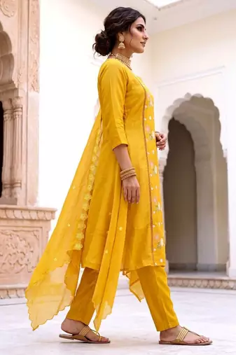 Premium Mustard Yellow Floral Embroidered Salwar Suit with Dupatta