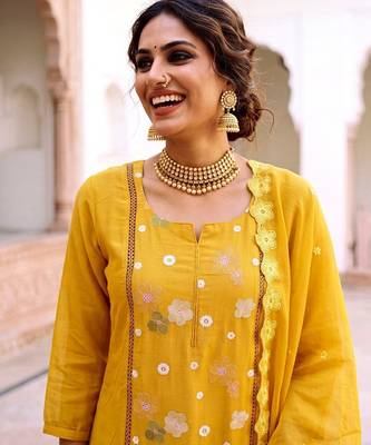 Premium Mustard Yellow Floral Embroidered Salwar Suit with Dupatta 5