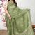 Women's green paisley batik print chiffon saree with unstitched piece