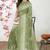 Women's green paisley batik print chiffon saree with unstitched piece
