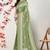 Women's green paisley batik print chiffon saree with unstitched piece