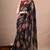 Women's black block print georgette saree with unstitched piece