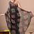 Women's black block print georgette saree with unstitched piece