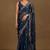 Women's blue foil block print chiffon saree with unstitched piece
