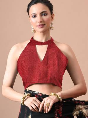 Women's black block print georgette saree with unstitched piece 5