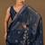 Women's blue foil block print chiffon saree with unstitched piece
