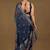Women's blue foil block print chiffon saree with unstitched piece