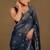 Women's blue foil block print chiffon saree with unstitched piece