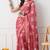 Women's coral floral print georgette saree with unstitched piece