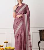 Women's pink floral print chiffon saree with unstitched piece