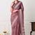 Women's pink floral print chiffon saree with unstitched piece