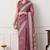 Women's pink floral print chiffon saree with unstitched piece