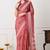 Women's coral floral print chiffon saree with unstitched piece