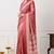 Women's coral floral print chiffon saree with unstitched piece