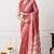 Women's coral floral print chiffon saree with unstitched piece