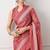 Women's coral floral print chiffon saree with unstitched piece