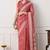 Women's coral floral print chiffon saree with unstitched piece