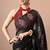 Women's black polka dots,block print georgette saree with unstitched piece